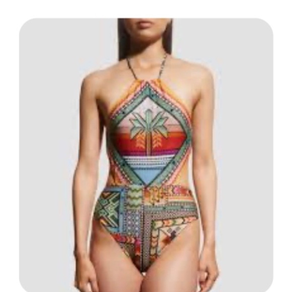 Tropical Bold Halter Neck One Piece Swim Suit - Picture 1 of 7